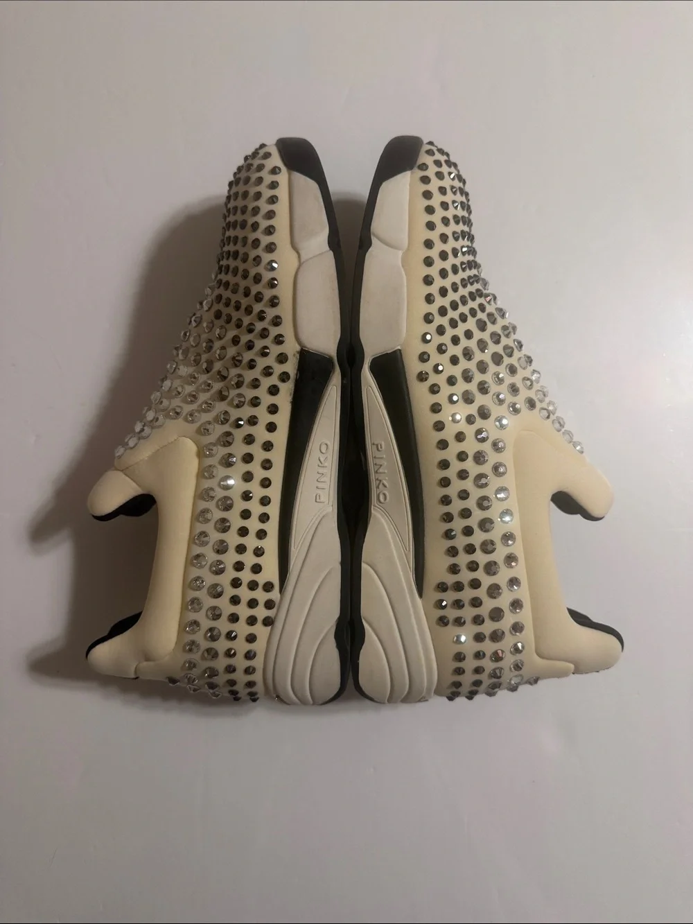 Pinko Cream Crystal-Embellished Slip-On Sneakers Size 8